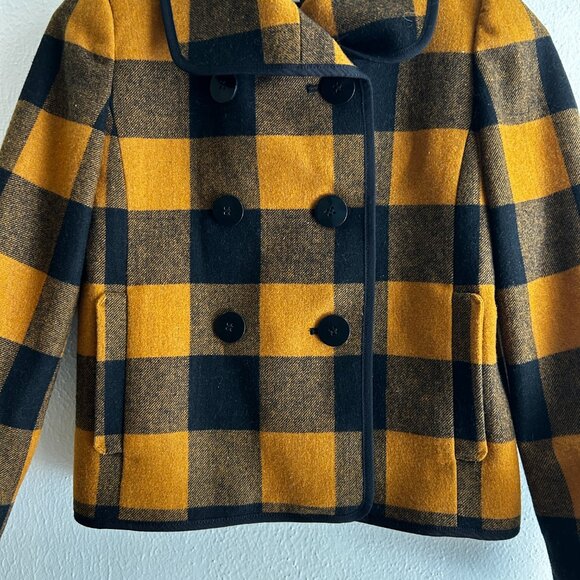 LOFT Wool Buffalo Check Double Breasted Navy/Gold Swing Coat - Picture 2 of 12
